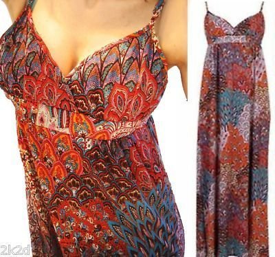 NEW FOREVER 21 RETRO PEACOCK FEATHER SEXY MAXI DRESS
