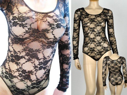 NEW SEXY SHEER LACE BODYSUIT LEOTARD UNDERLINER SHIRT