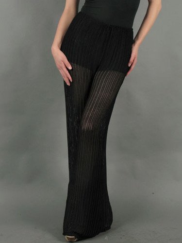NEW VTG STYLE BOHO SHEER STRETCH RIB KNIT CHEVRON BELL BOTTOMS WIDE LEG PANTS