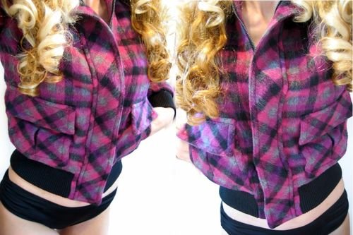 NEW DELIAS dELiA*s SEXY PINK PURPLE RETRO WOOL PLAID BOMBER JACKET COAT S M L XL