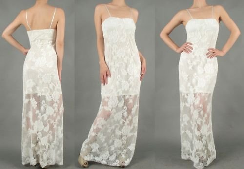 SEXY SHEER LACE CROCHET BRA TOP PADDED MAXI LONG DRESS SMALL MEDIUM LARGE