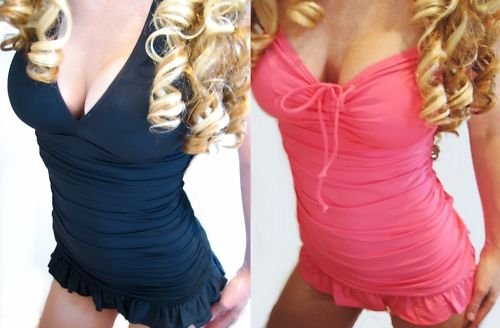 NEW COCO RAVE BRA SIZED RETRO RUFFLE HALTER RUCHED SWIMDRESS 32DD 34DD 36DD 38DD