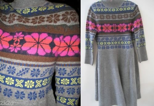 VICTORIA SECRET TURTLENECK Lambswool NORDIC FAIR ISLE SWEATER DRESS MEDIUM LARGE