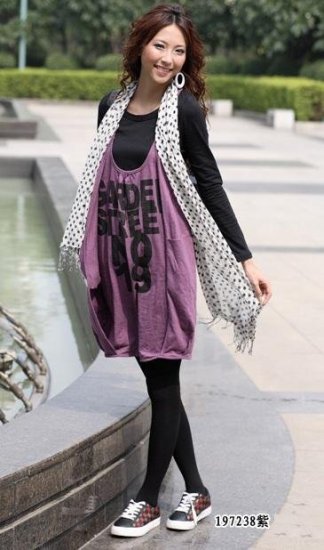 eBeauty*197238 - Purple Stunning Unique Korean Sweet Dress (comes with long sleeves black shirt)