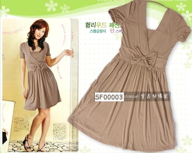 eBeauty*00003 - Camel color V neck Korean Cute Short Dress (comes with inner tube wear)