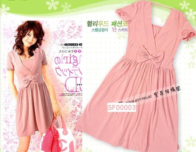 eBeauty*00003 - Pink V neck Korean Cute Short Dress (comes with inner tube wear)