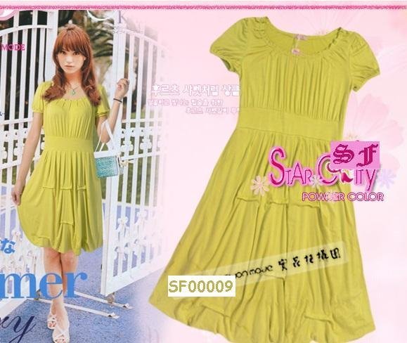 eBeauty*00009 - Olive Green Korea Stylish plain fitted short puffy dress