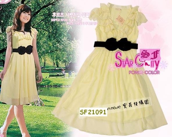 NEW ARRIVAL eBeauty*44201 Yellow Chiffon Feminine korean stylish dress