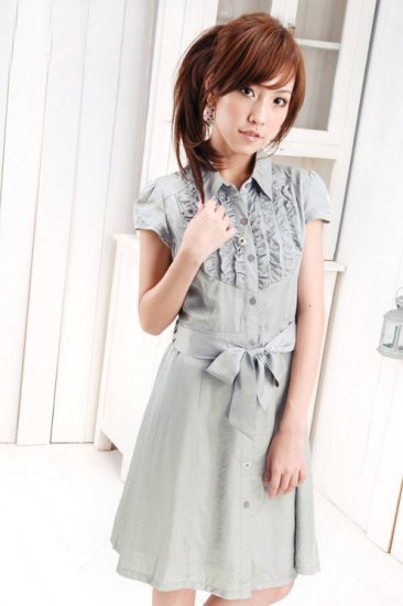 eBeauty*5601 Grey Feminine shinny cotton office wear korean dress