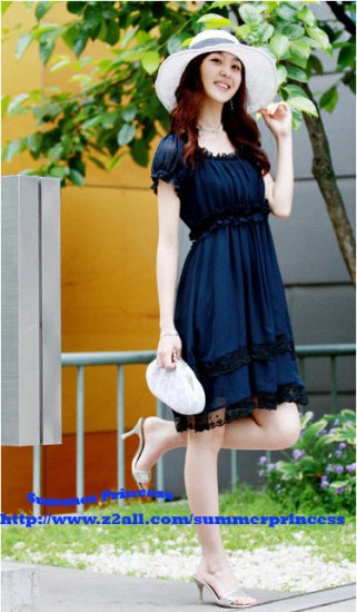 NEW ARRIVAL eBeauty *12001 - Navy Blue Feminine Korean stylish dress with lace