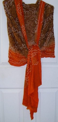 Free Shipping Large Wrap Scarf Stretchy Puckered Material Earthy Colors Signed LD