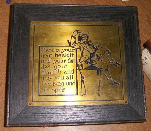 Framed Tin Plaque Colonial Man / To Your Goot Healdth.. Free Shipping