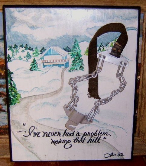 Free Shipping Ludlow Vermont Humor / Original Painting Driving in Snow Jan 1982