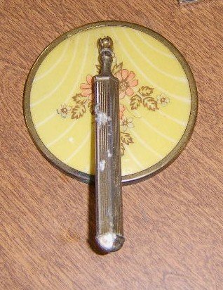 Free Shipping Circa 1950's Art Deco Hand Held Magnifying Morror with Swivel Handle