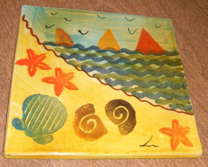 Hand Painted Seashore Tile Made in Italy Free Shipping