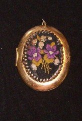Vintage 1950's Gold Tone Locket with Petite Point Embroidery Cover Free Ship