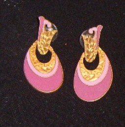 Free Shipping Durie Art Nouveau Style Earrings / Mauve and Gold Color / Pierced Ears