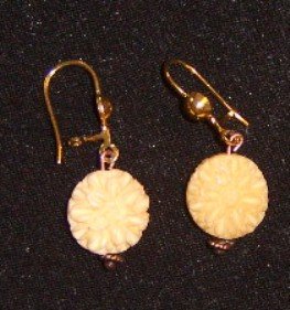 Pierced Earrings Faux Ivory Flower Drop Free Shipping