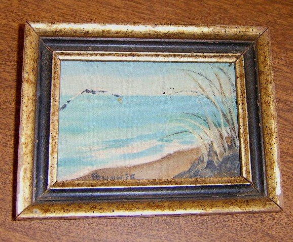 Framed Miniature Oil Painting on Board 5" by 4" Artist Signed Free Shipping