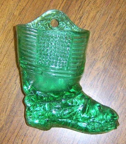New Green Glass Boot Match Holder w/ Striker Free Shipping