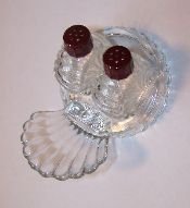 Retro Salt/Pepper Shakers Fan Tray Bakelite Tops