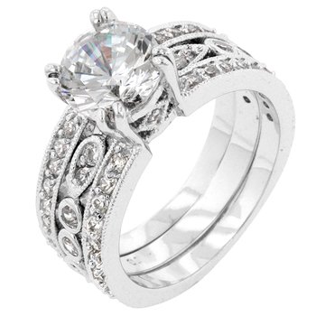 NEW White Gold Silver Triple Row Anniversary Ring