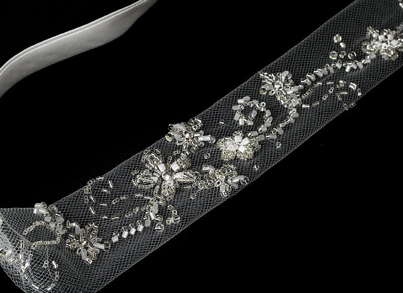 Beautiful Floral Sheer Netting Sequin White Headband