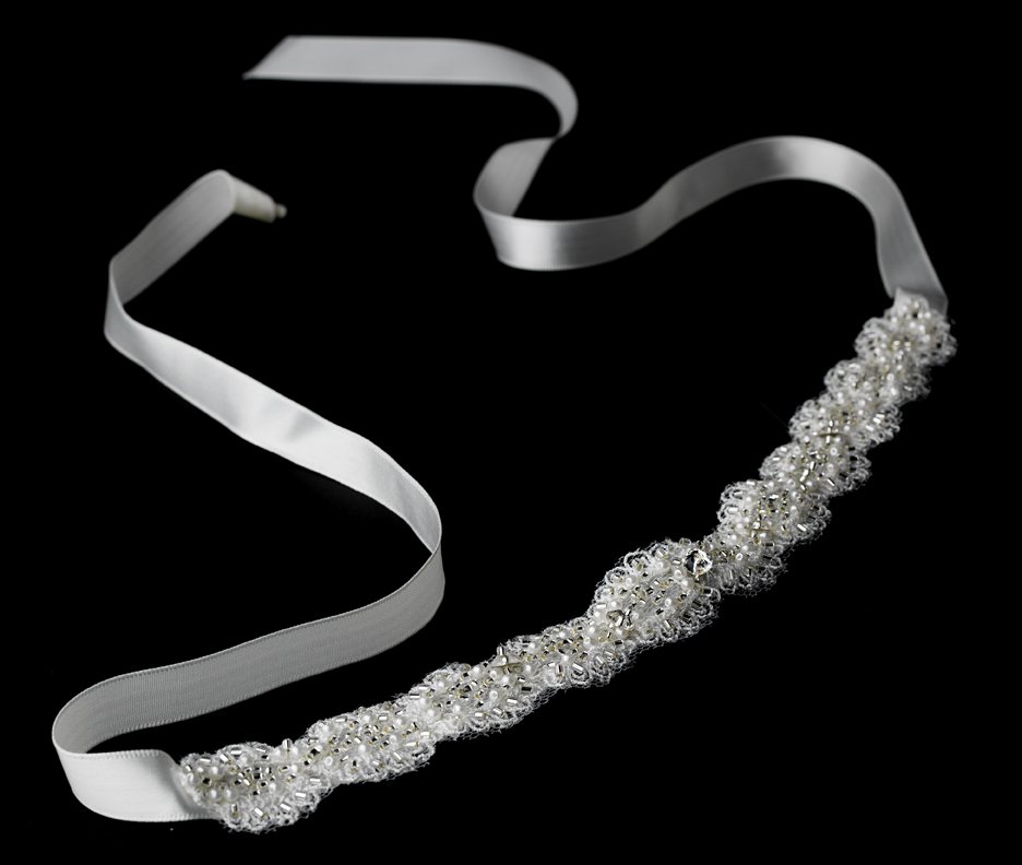 Silver Rhinestone Pearl Lace Ribbon Headband Tiara