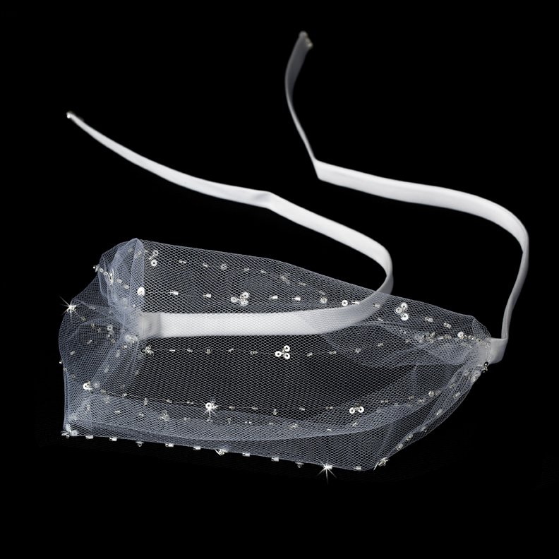 Beautiful Sheer Netting Sequin White Headband