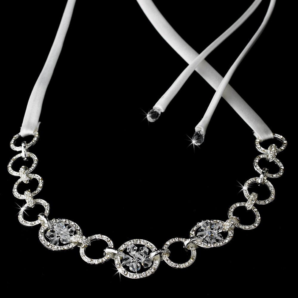 Silver Swarovski Crystal While Ribbon Headband Tiara
