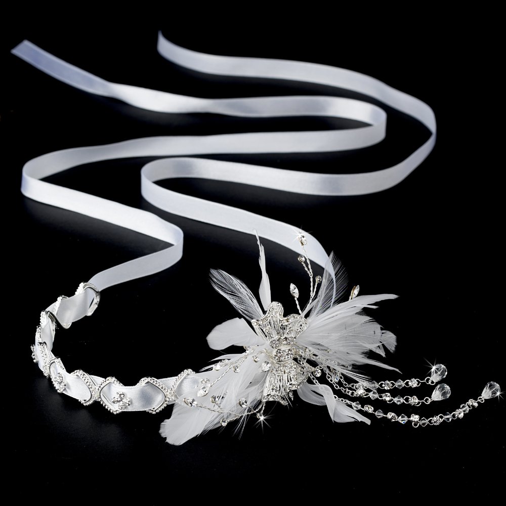 Swarovski Feather White Ribbon Headband Tiara