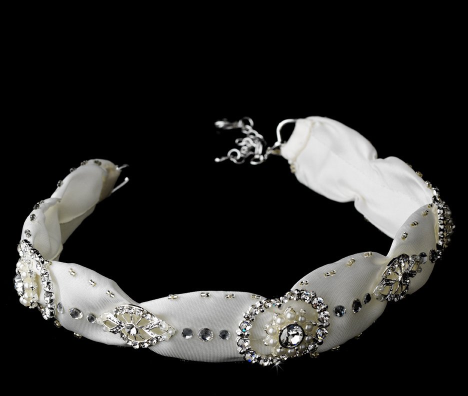 Silver Crystal Pearl White Bridal Headband Tiara