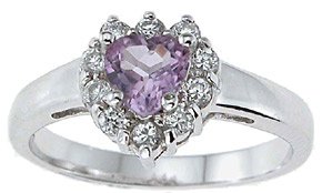 NEW 925 Sterling Silver CZ Heart Genuine Amethyst Ring