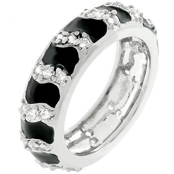 NEW White Gold Silver Black Enamel CZ Stacker Ring