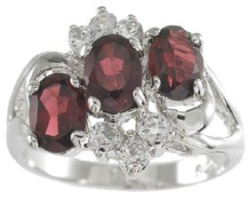 NEW 925 Sterling Silver CZ Genuine Red Garnet Ring
