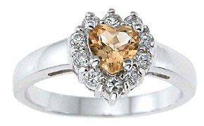 NEW 925 Sterling Silver CZ Genuine Citrine Heart Ring