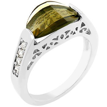 NEW White Gold Silver Smokey Topaz CZ Ring