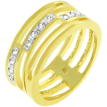 NEW 14k Gold Bonded 3 Pave CZ Journey Links Ring