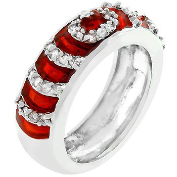 NEW White Gold Silver Garnet Enamel CZ Stacker Ring