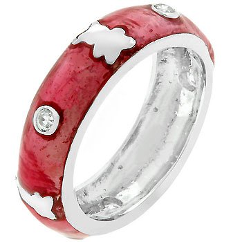 NEW White Gold Silver Pink Ice Enamel Teddy Bear Ring