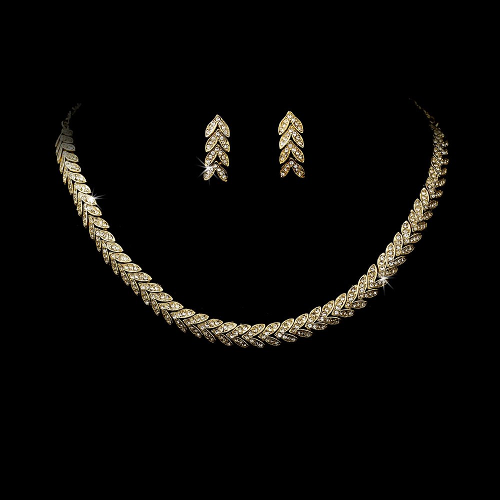 Gold Clear Crystal Choker Necklace Earring Set