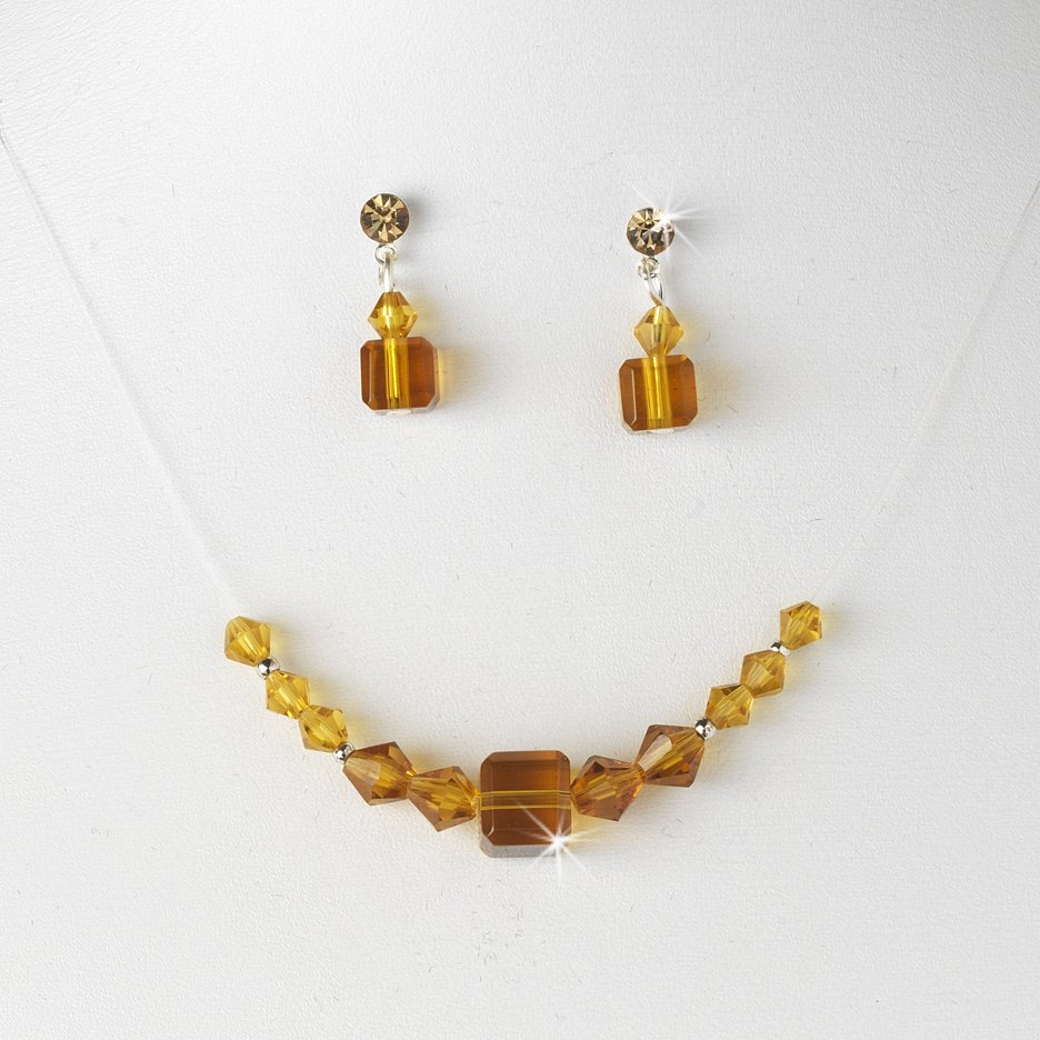 Tan Swarovski Crystal String Necklace Earring Set