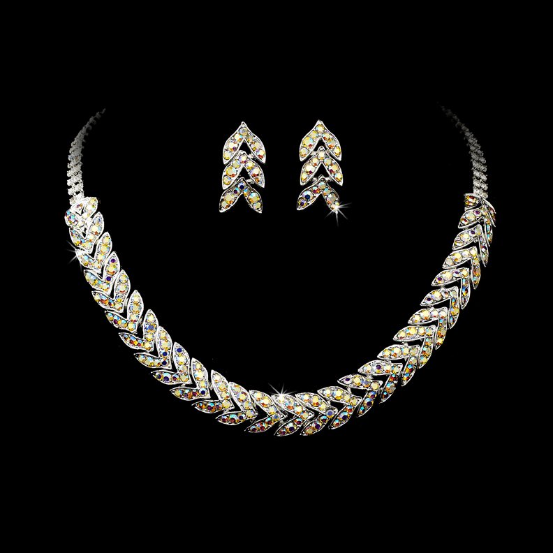 Silver AB Rhinestone Choker Necklace Earring Set