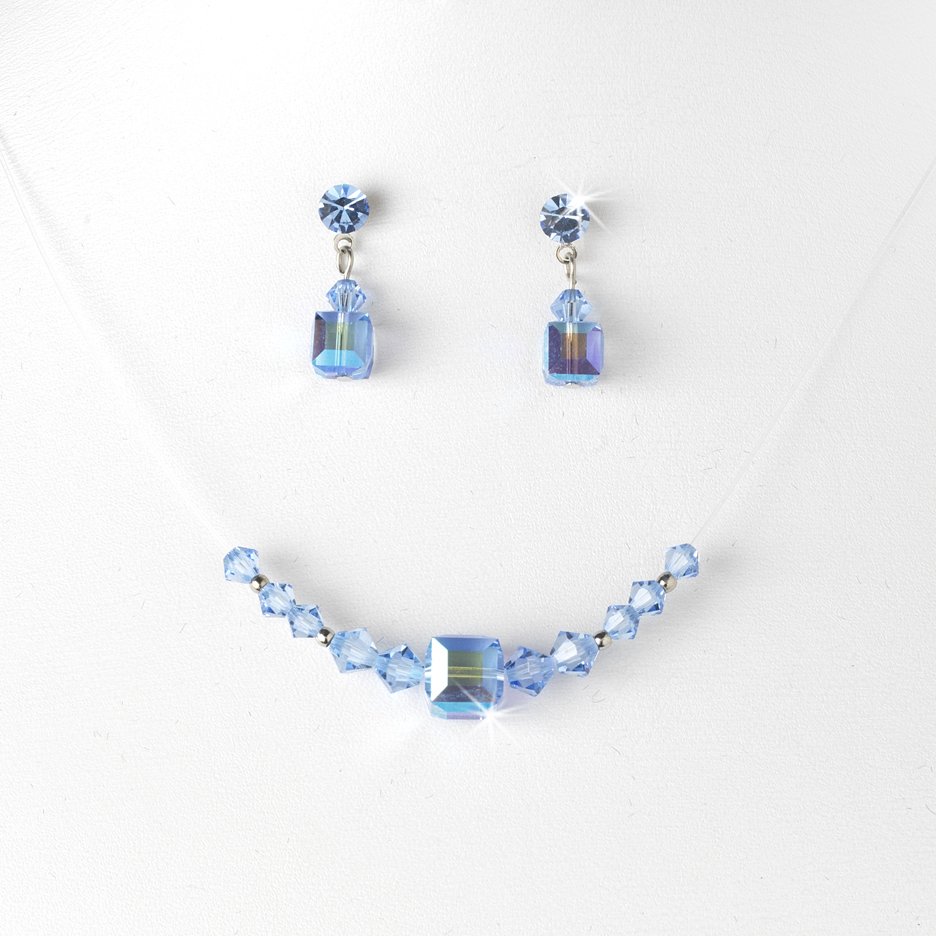 Light Blue Swarovski Crystal Necklace Earring Set