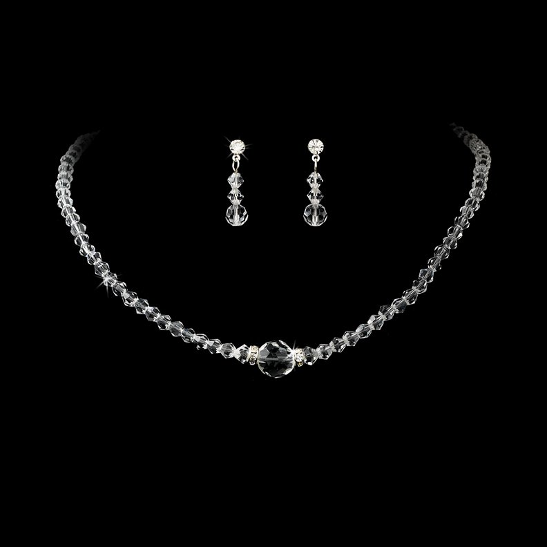 Clear Swarovski Crystal Round Necklace Earring Set
