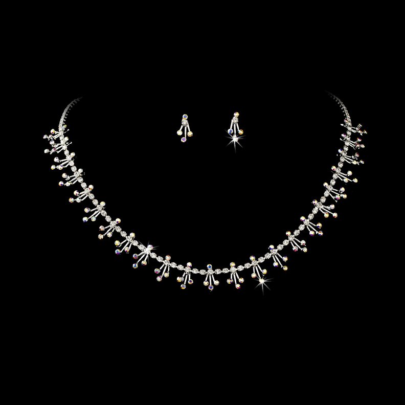 Silver AB Clear Rhinestone Dazzel Necklace Earring Set