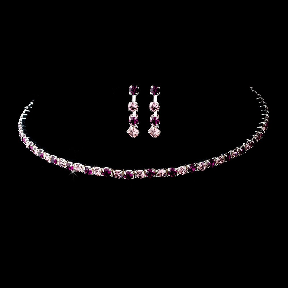 Silver Amethyst Crystal Coil Necklace Earring Set