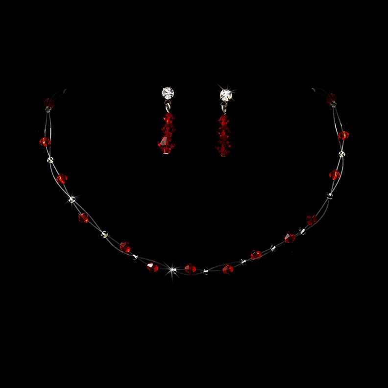 Red Swarovski Crystal Illusion Necklace Earring Set