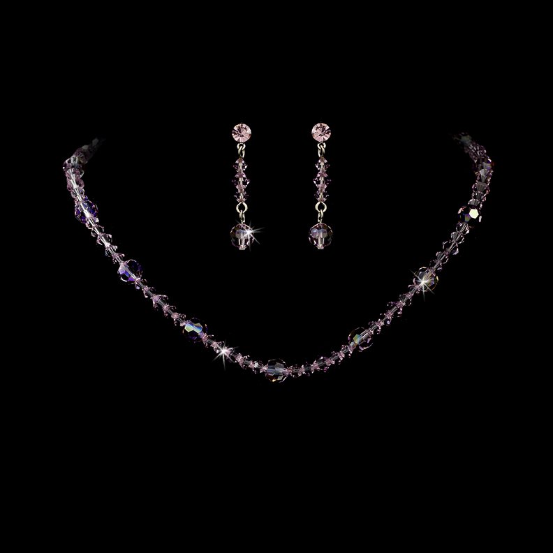 Purple Swarovski Crystal Necklace Earring Set