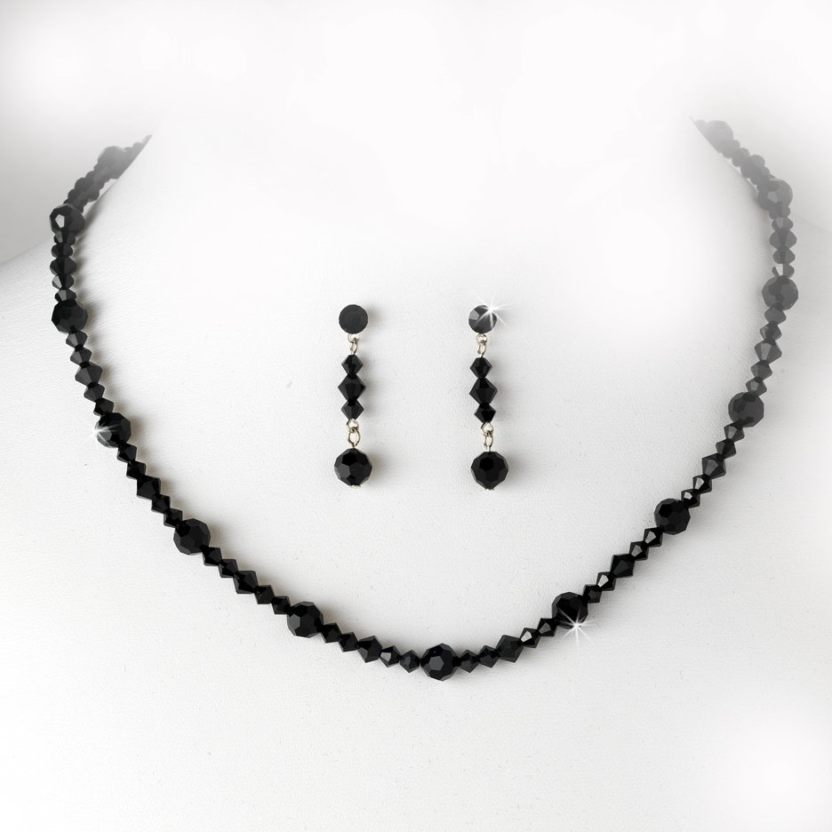 Black Swarovski Crystal Necklace Earring Set